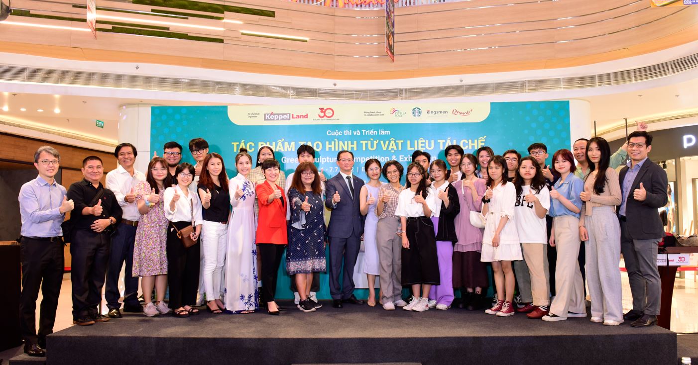 Mr Joseph Low (centre), President (Vietnam) of Keppel Land, with partners and budding young talents at the launch of the Green Sculpture Competition and Exhibition.