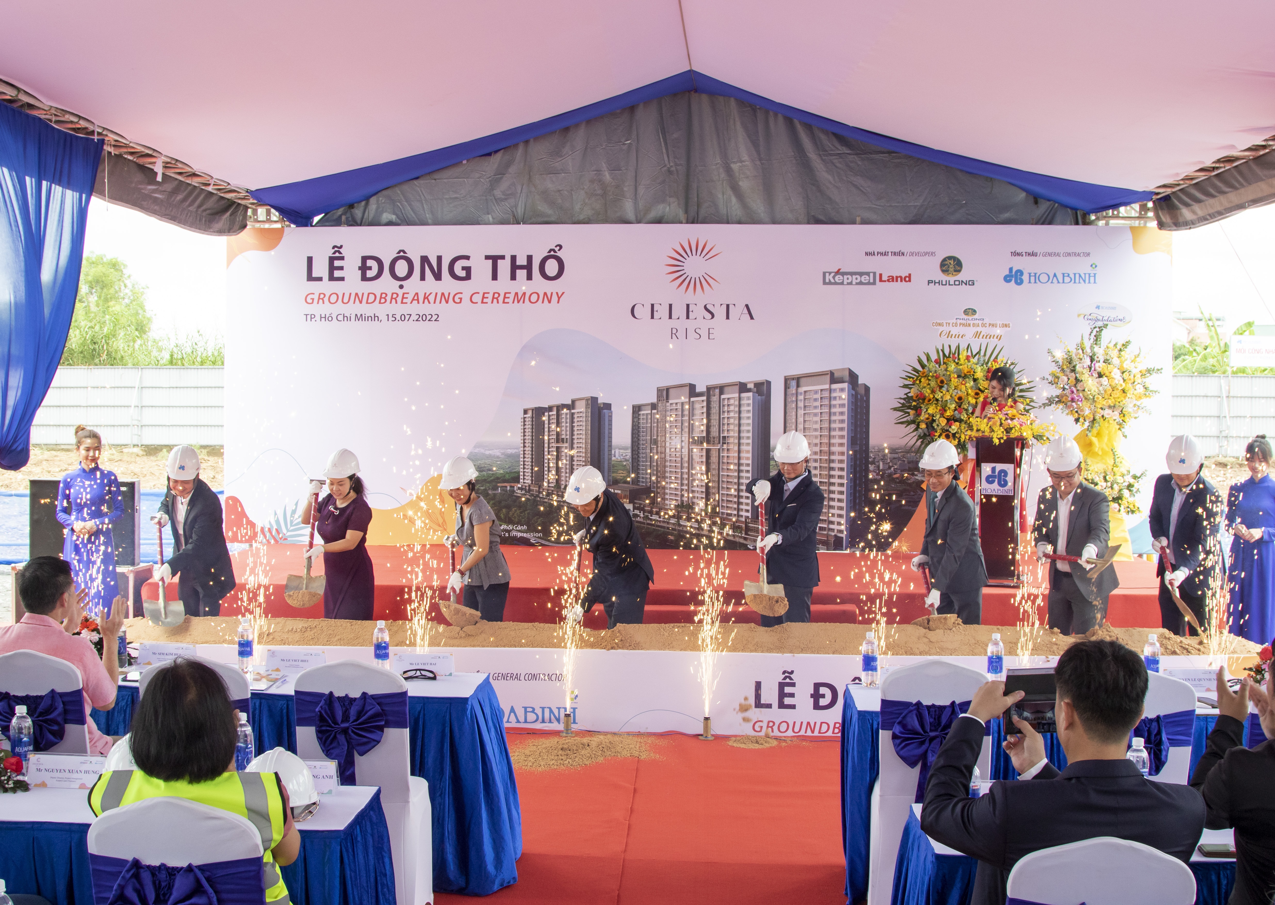 Representatives from Keppel Land, Phu Long and Hoa Binh participated in the Celesta Rise groundbreaking ceremony